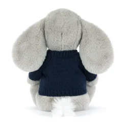 Jellycat Bashful Luxe Elephant Thuddeus with Personalised Navy Jumper