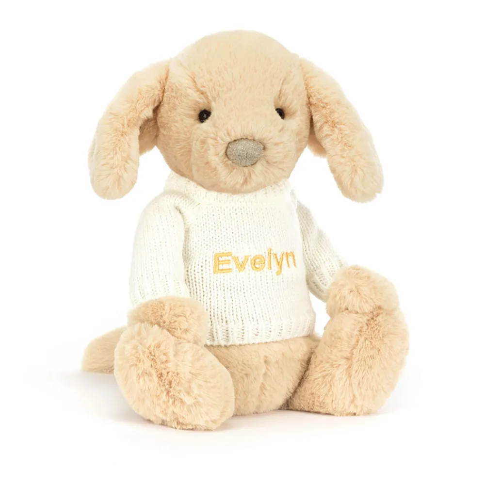 Jellycat Bashful Luxe Puppy Orlando with Personalised Cream Jumper