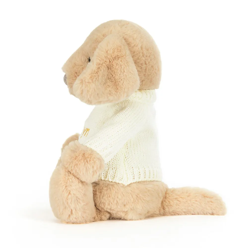 Jellycat Bashful Luxe Puppy Orlando with Personalised Cream Jumper