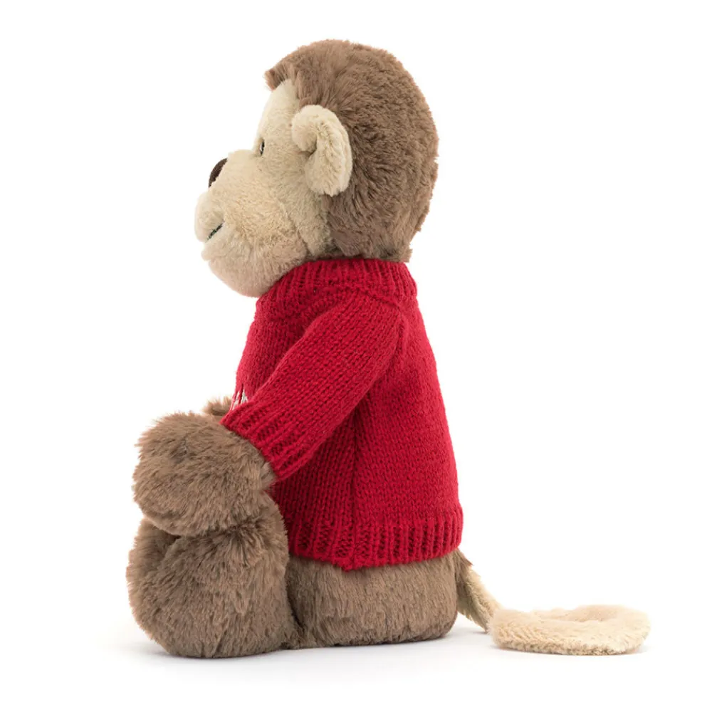 Jellycat Bashful Monkey with Personalised Red Jumper