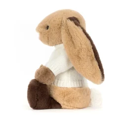 Jellycat Bashful Patchwork Brown Bunny with Personalised Cream Jumper