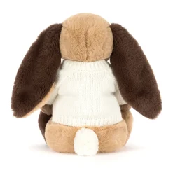 Jellycat Bashful Patchwork Brown Bunny with Personalised Cream Jumper