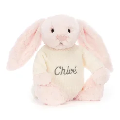 Jellycat Bashful Pink Bunny with Personalised Cream Jumper