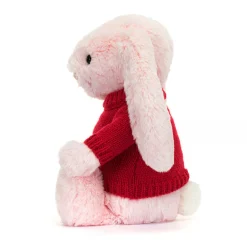 Jellycat Bashful Pink Bunny with Personalised Red Jumper