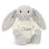Jellycat Bashful Shimmer Bunny with Personalised Cream Jumper