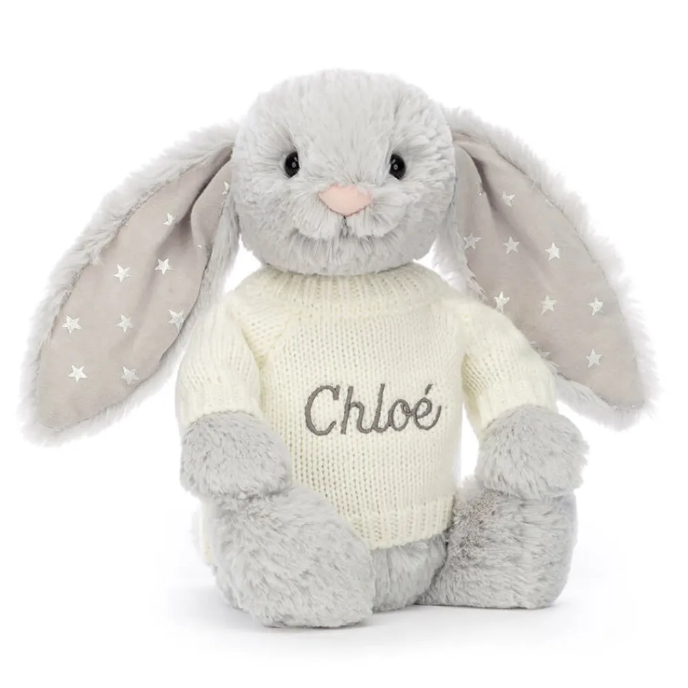Jellycat Bashful Shimmer Bunny with Personalised Cream Jumper