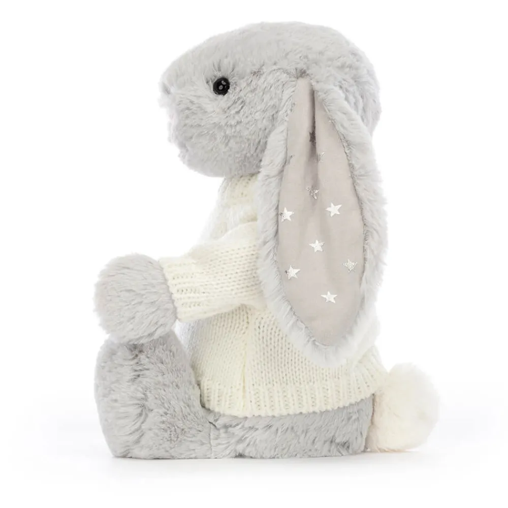 Jellycat Bashful Shimmer Bunny with Personalised Cream Jumper