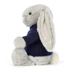 Jellycat Bashful Shimmer Bunny with Personalised Navy Jumper