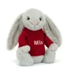 Jellycat Bashful Shimmer Bunny with Personalised Red Jumper