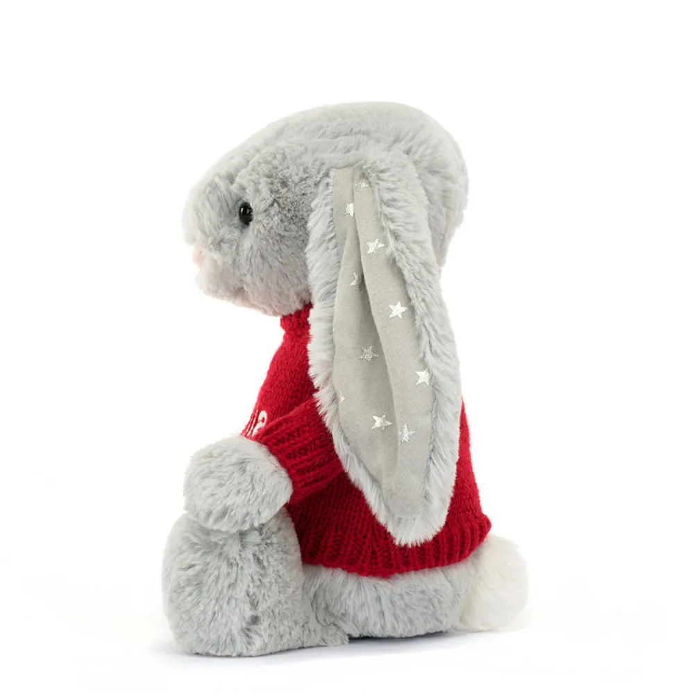 Jellycat Bashful Shimmer Bunny with Personalised Red Jumper