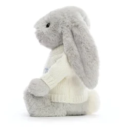 Jellycat Bashful Silver Bunny with Personalised Cream Jumper