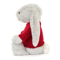 Jellycat Bashful Silver Bunny with Personalised Red Jumper