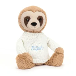 Jellycat Bashful Sloth with Personalised Cream Jumper