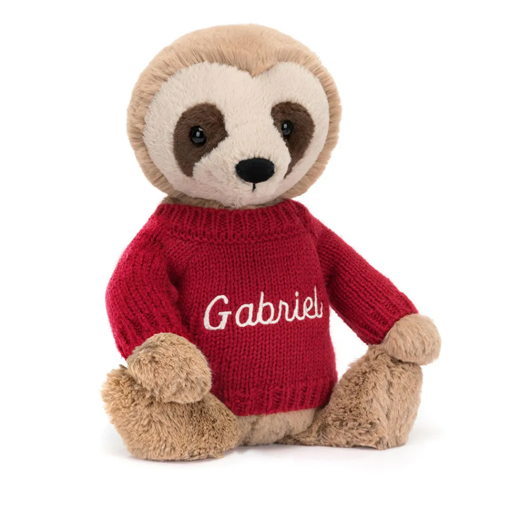 Jellycat Bashful Sloth with Personalised Red Jumper