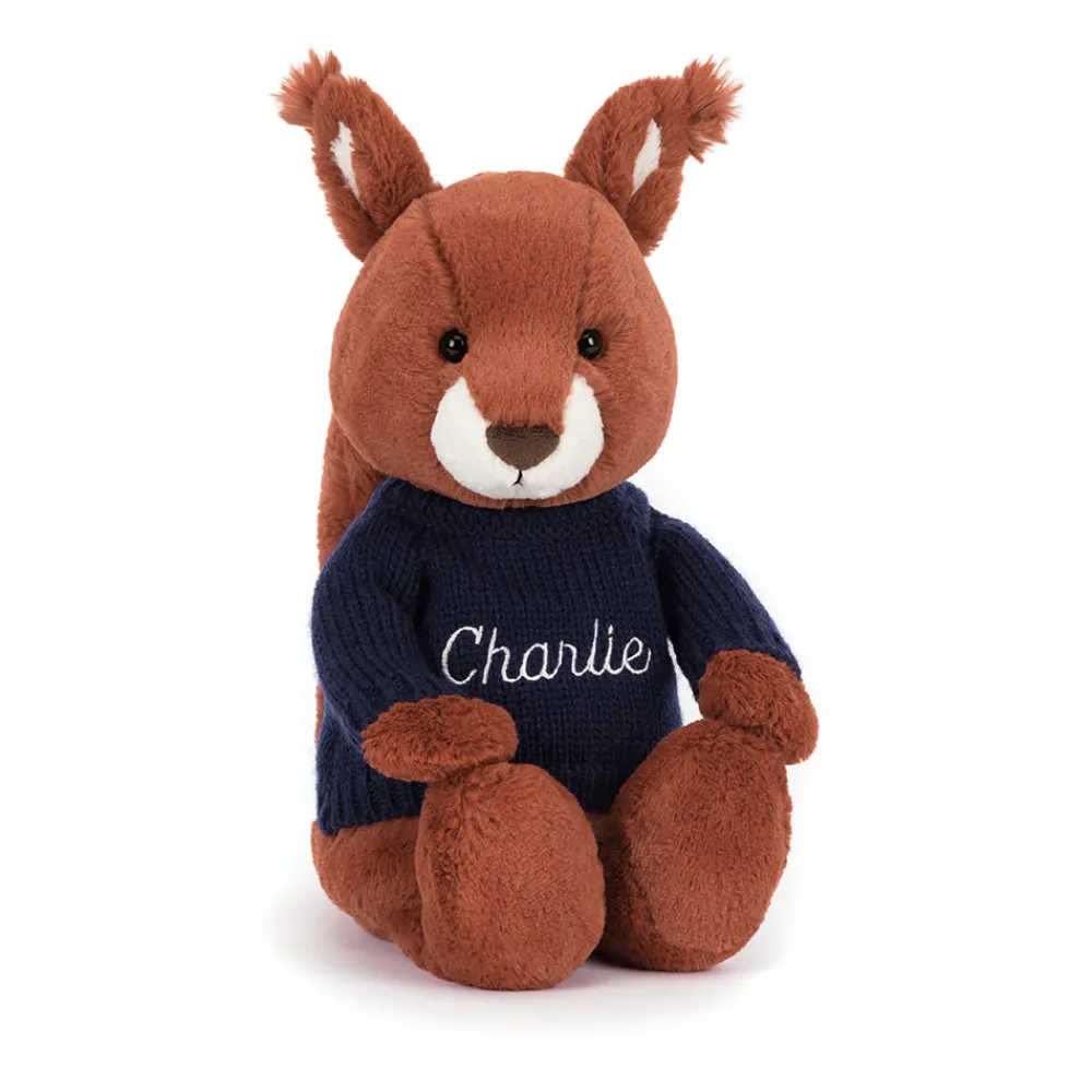 Jellycat Bashful Squirrel with Personalised Navy Jumper