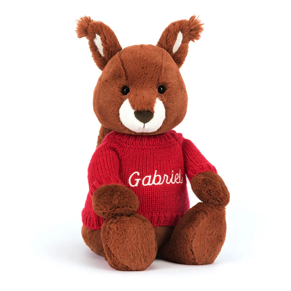 Jellycat Bashful Squirrel with Personalised Red Jumper
