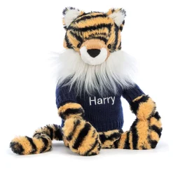 Jellycat Bashful Tiger with Personalised Navy Jumper