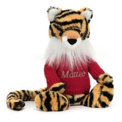 Jellycat Bashful Tiger with Personalised Red Jumper