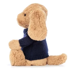 Jellycat Bashful Toffee Puppy with Personalised Navy Jumper