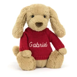 Jellycat Bashful Toffee Puppy with Personalised Red Jumper
