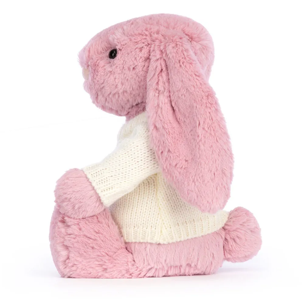Jellycat Bashful Tulip Pink Bunny with Personalised Cream Jumper