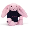 Jellycat Bashful Tulip Pink Bunny with Personalised Navy Jumper