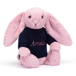 Jellycat Bashful Tulip Pink Bunny with Personalised Navy Jumper