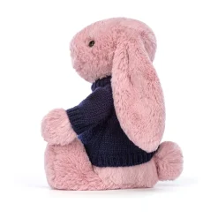 Jellycat Bashful Tulip Pink Bunny with Personalised Navy Jumper