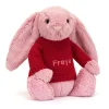 Jellycat Bashful Tulip Pink Bunny with Personalised Red Jumper