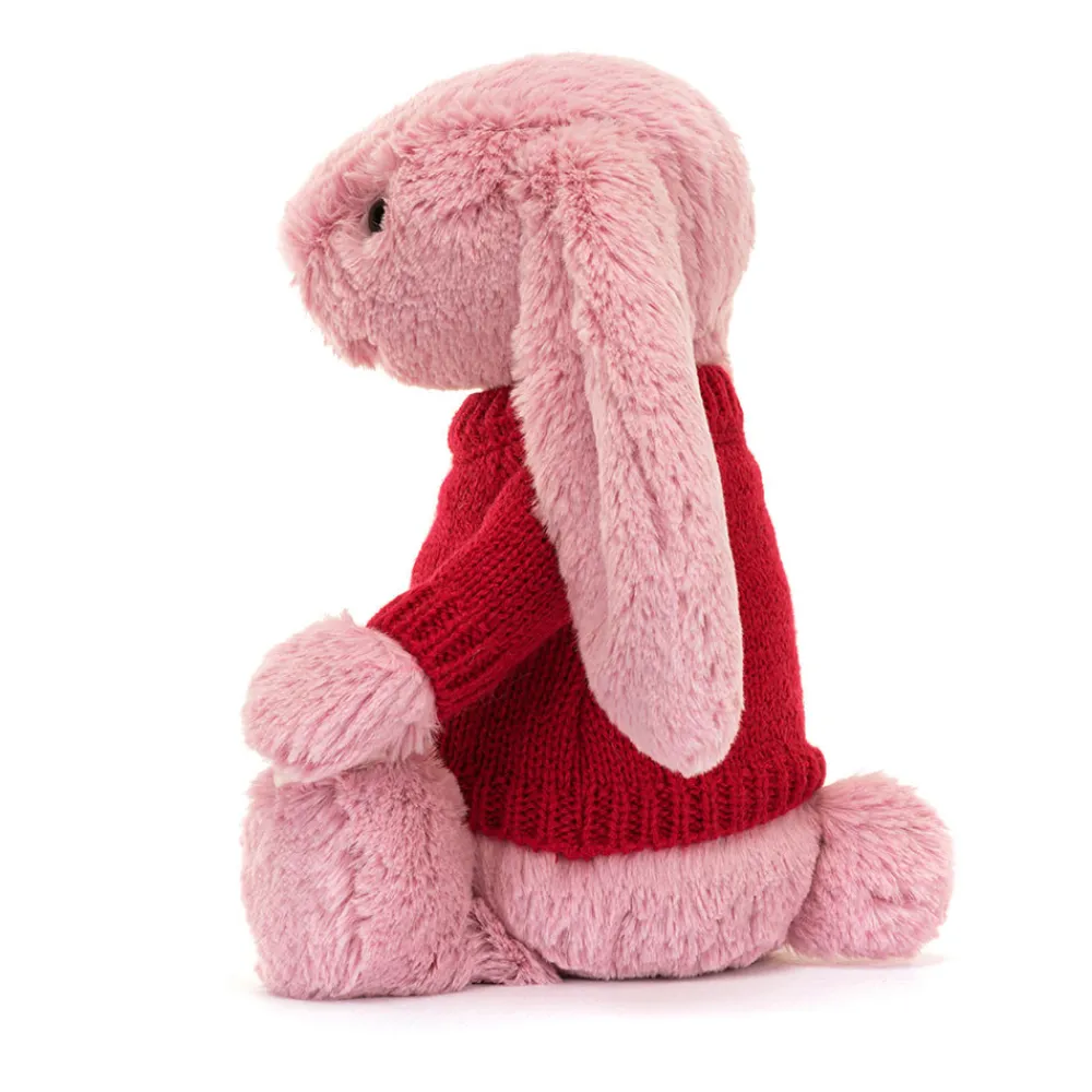 Jellycat Bashful Tulip Pink Bunny with Personalised Red Jumper