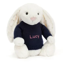 Jellycat Bashful Twinkle Bunny with Personalised Navy Jumper