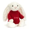 Jellycat Bashful Twinkle Bunny with Personalised Red Jumper