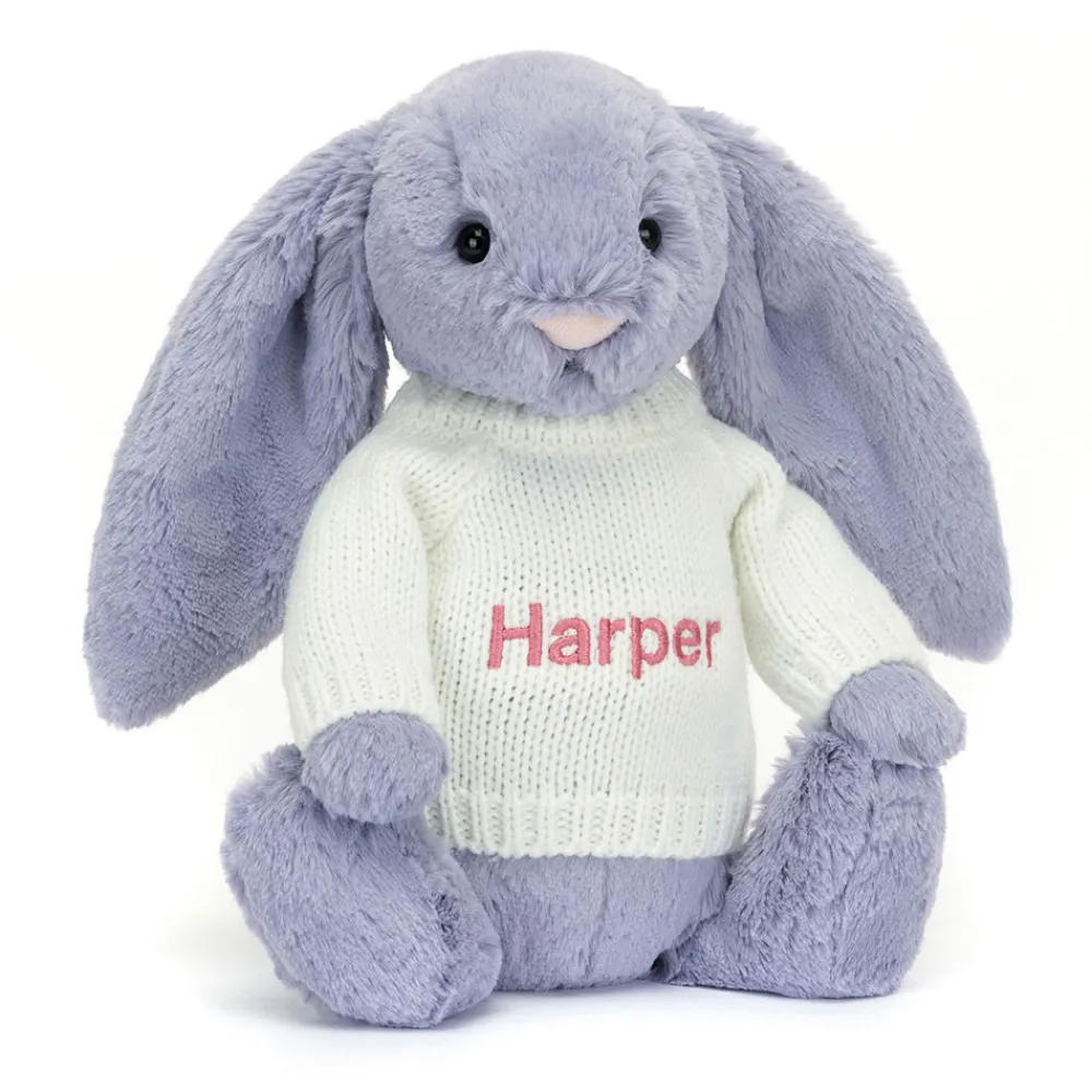 Jellycat Bashful Viola Bunny with Personalised Cream Jumper