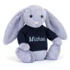 Jellycat Bashful Viola Bunny with Personalised Navy Jumper