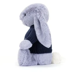 Jellycat Bashful Viola Bunny with Personalised Navy Jumper