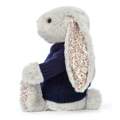 Jellycat Blossom Silver Bunny with Personalised Navy Jumper