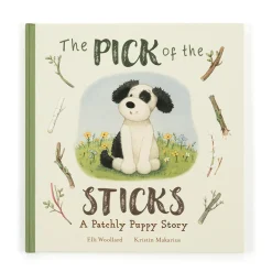 Jellycat The Pick of the Sticks Book and Bashful Black & Cream Puppy Medium